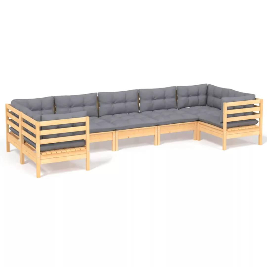 7-tlg. Garten-lounge-set Mit Grauen Kissen Kiefernholz günstig online kaufen