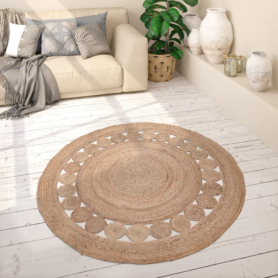 Paco Home Teppich »Viborg 593«, rund, Jute, Modern, Boho, Ethno, Handgefert günstig online kaufen