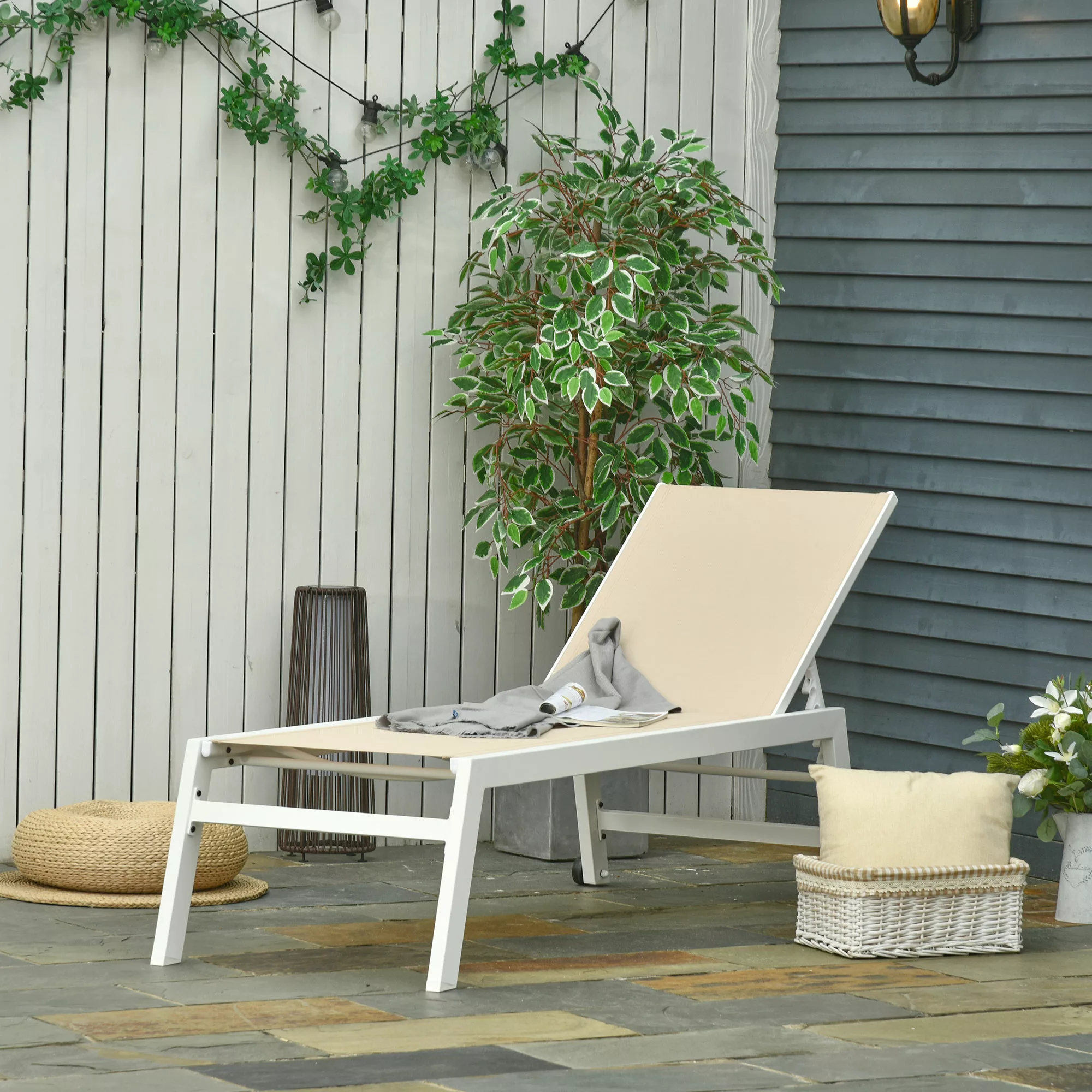 Outsunny Sonnenliege, Gartenliege, 5-stufige Rückenlehne, Aluminium, Cremew günstig online kaufen