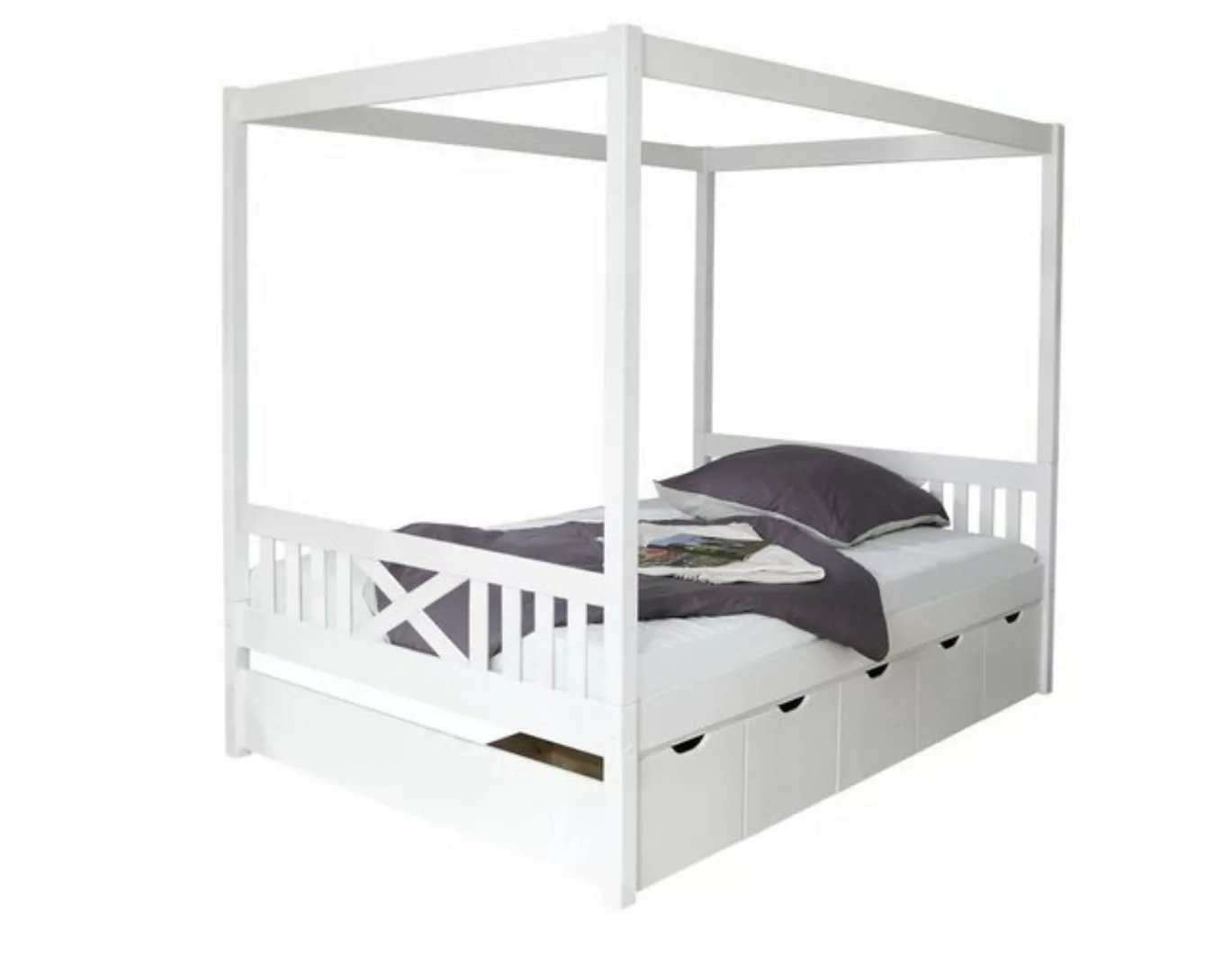 TICAA Himmelbett Lino Kiefer Weiß 140x200 weiß Gr. 140 x 200 günstig online kaufen