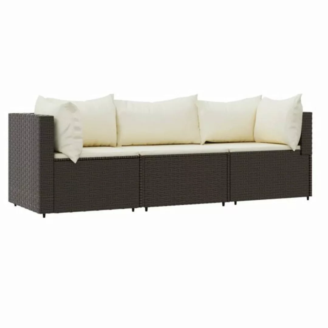 vidaXL Loungesofa 3-tlg. Garten-Lounge-Set mit Kissen Braun Poly Rattan, 1 günstig online kaufen