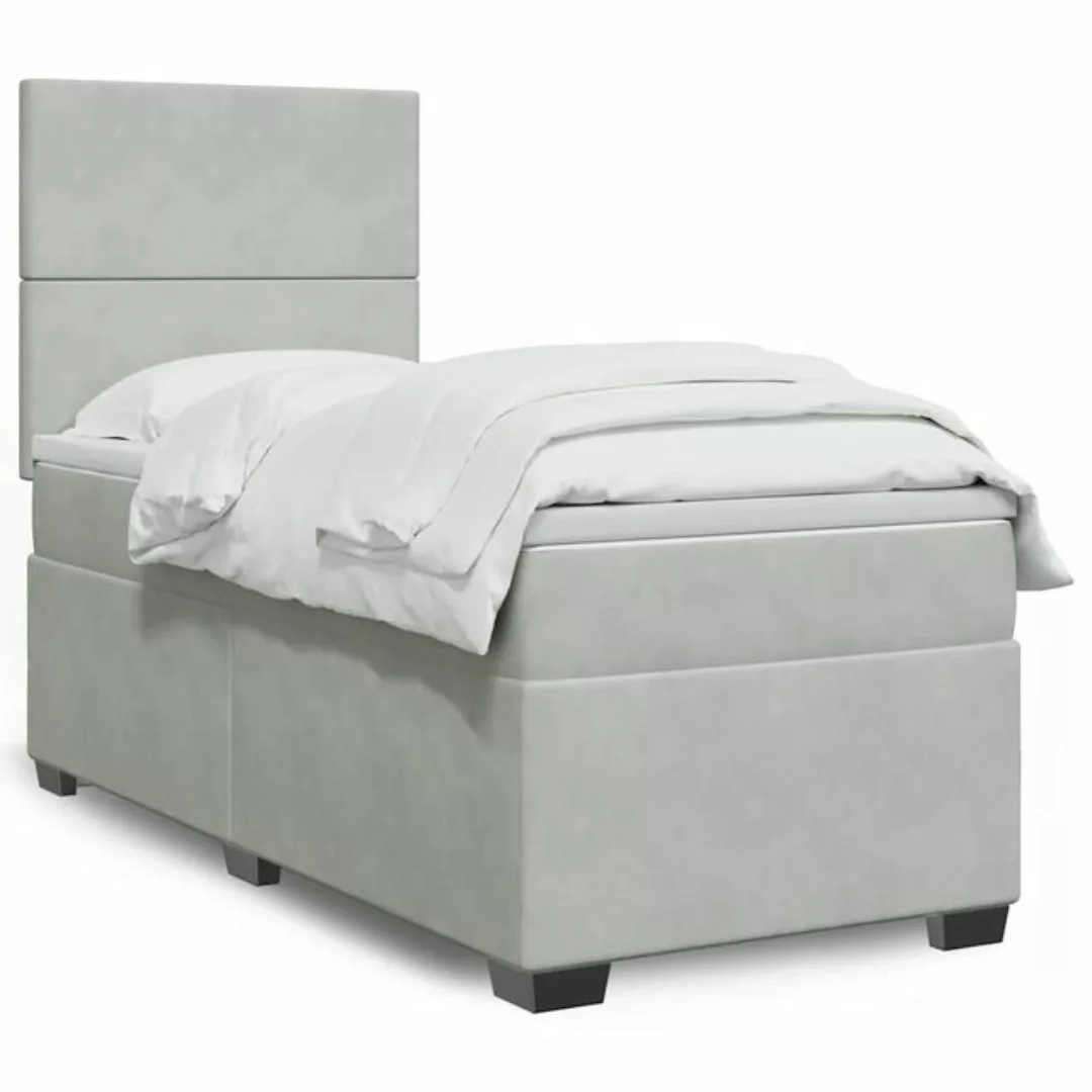 vidaXL Boxspringbett, Boxspringbett mit Matratze Hellgrau 100x200 cm Samt günstig online kaufen