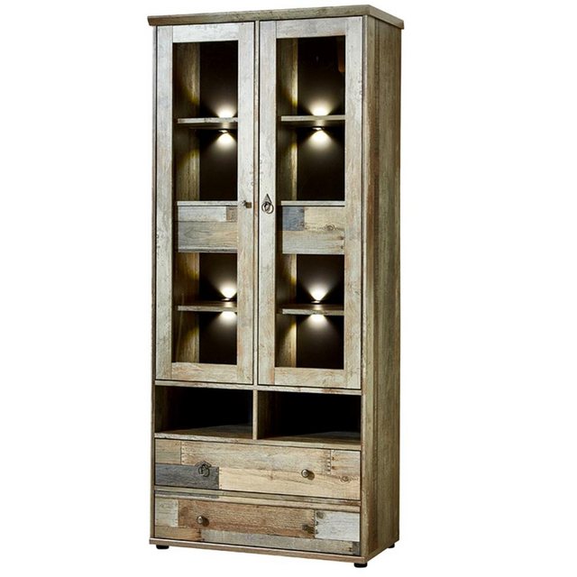 Lomadox Vitrine BRANSON-36 inkl. LED-Beleuchtung Vintage Driftwood Braun B/ günstig online kaufen