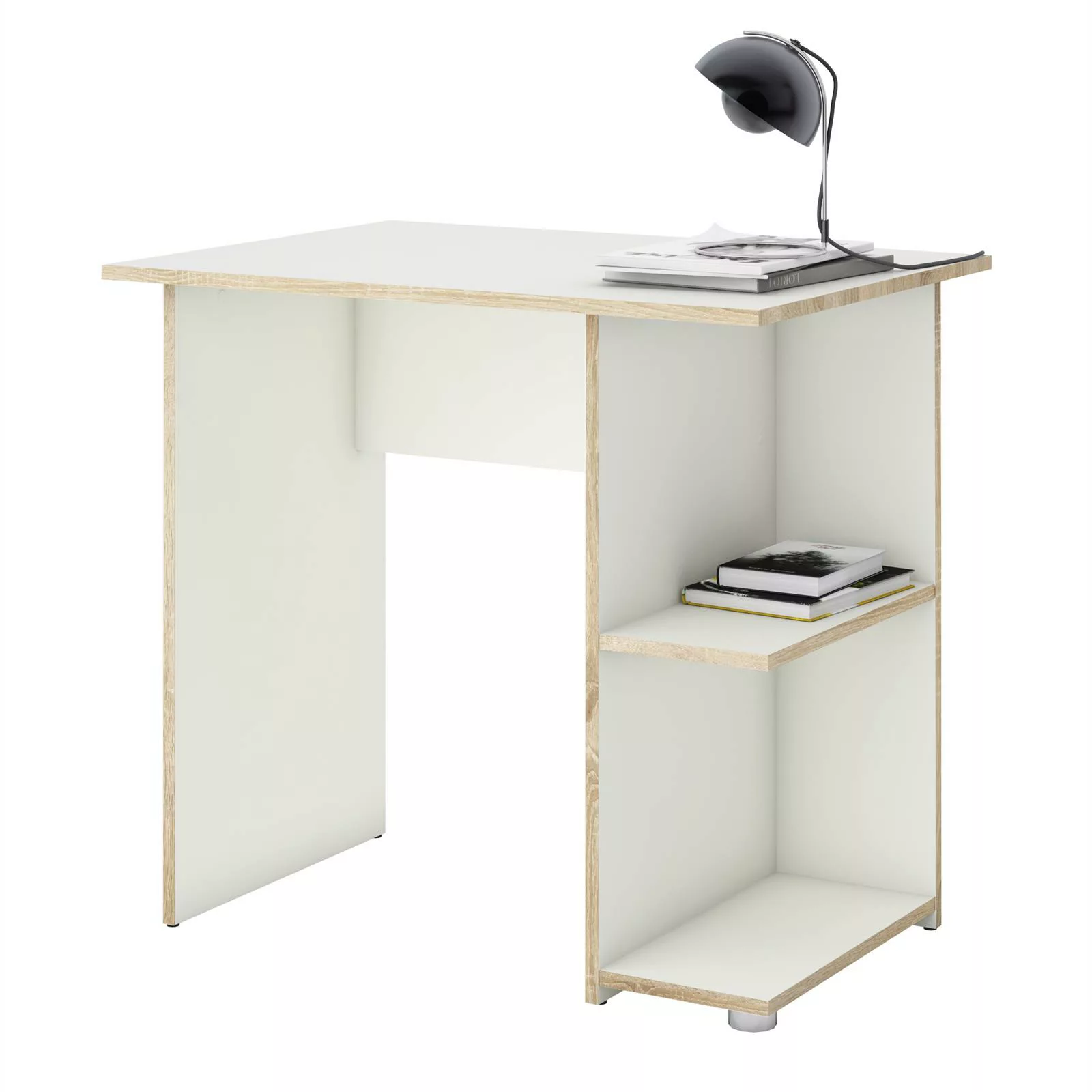Schreibtisch KUBA in weiß/Sonoma Eiche mit 2 Ablageflächen günstig online kaufen