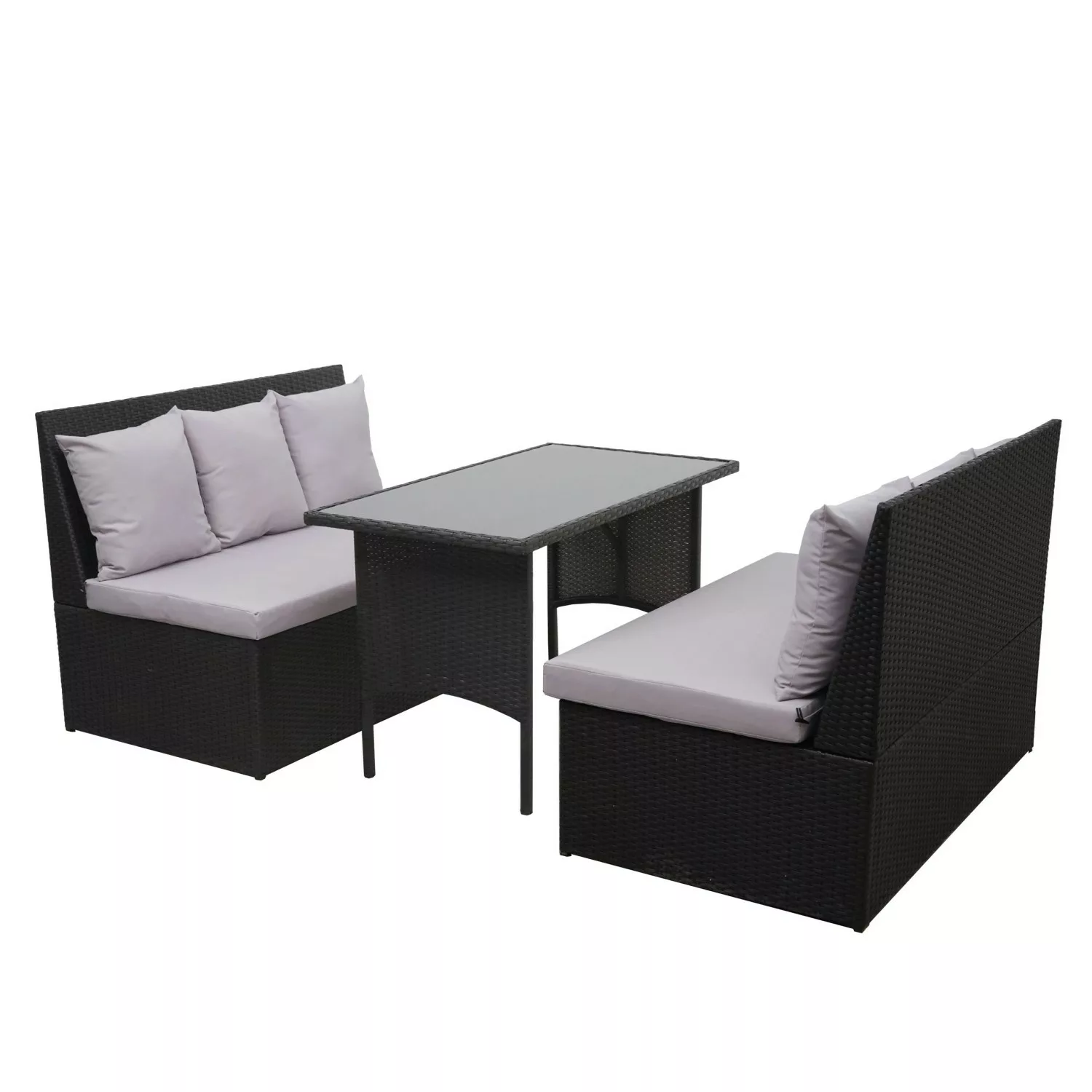 MCW Poly-Rattan Garnitur G16 2x2er Sofa Tisch Schwarz Kissen Hellgrau günstig online kaufen