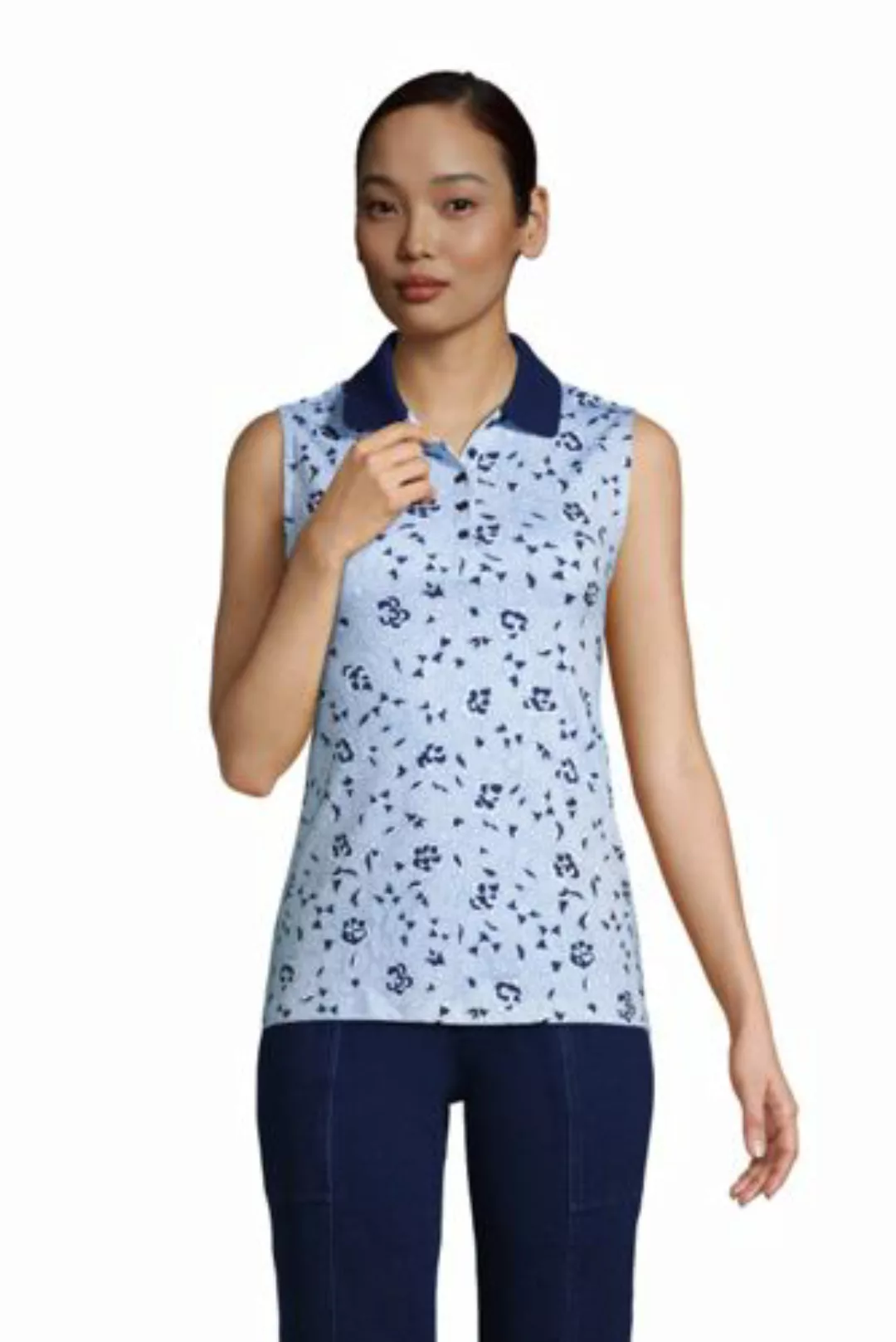 Ärmelloses Supima-Poloshirt, Damen, Größe: S Normal, Blau, Baumwolle, by La günstig online kaufen