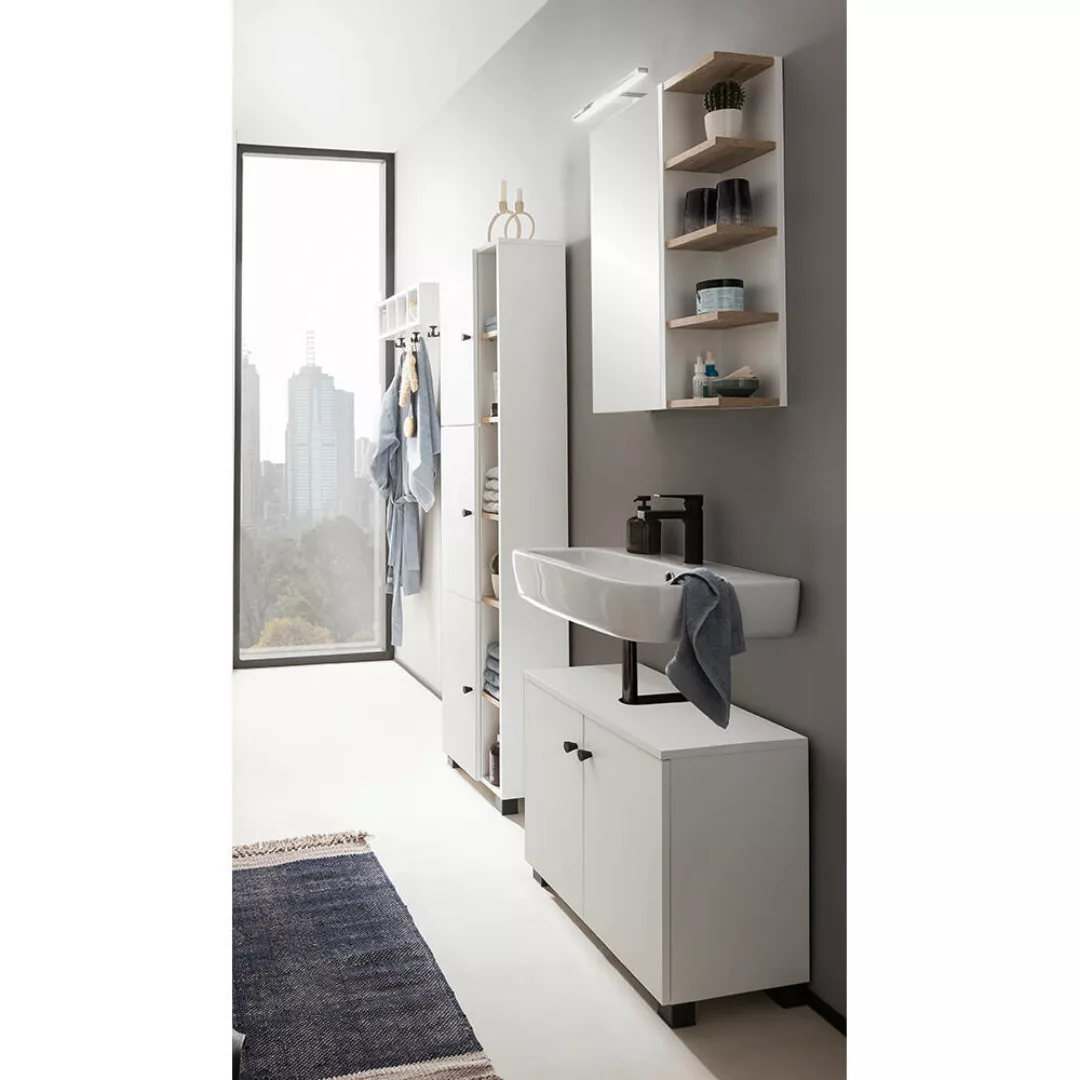 Badmöbel Set 4-teilig in weiß mit Eiche BARLETTA-80 günstig online kaufen