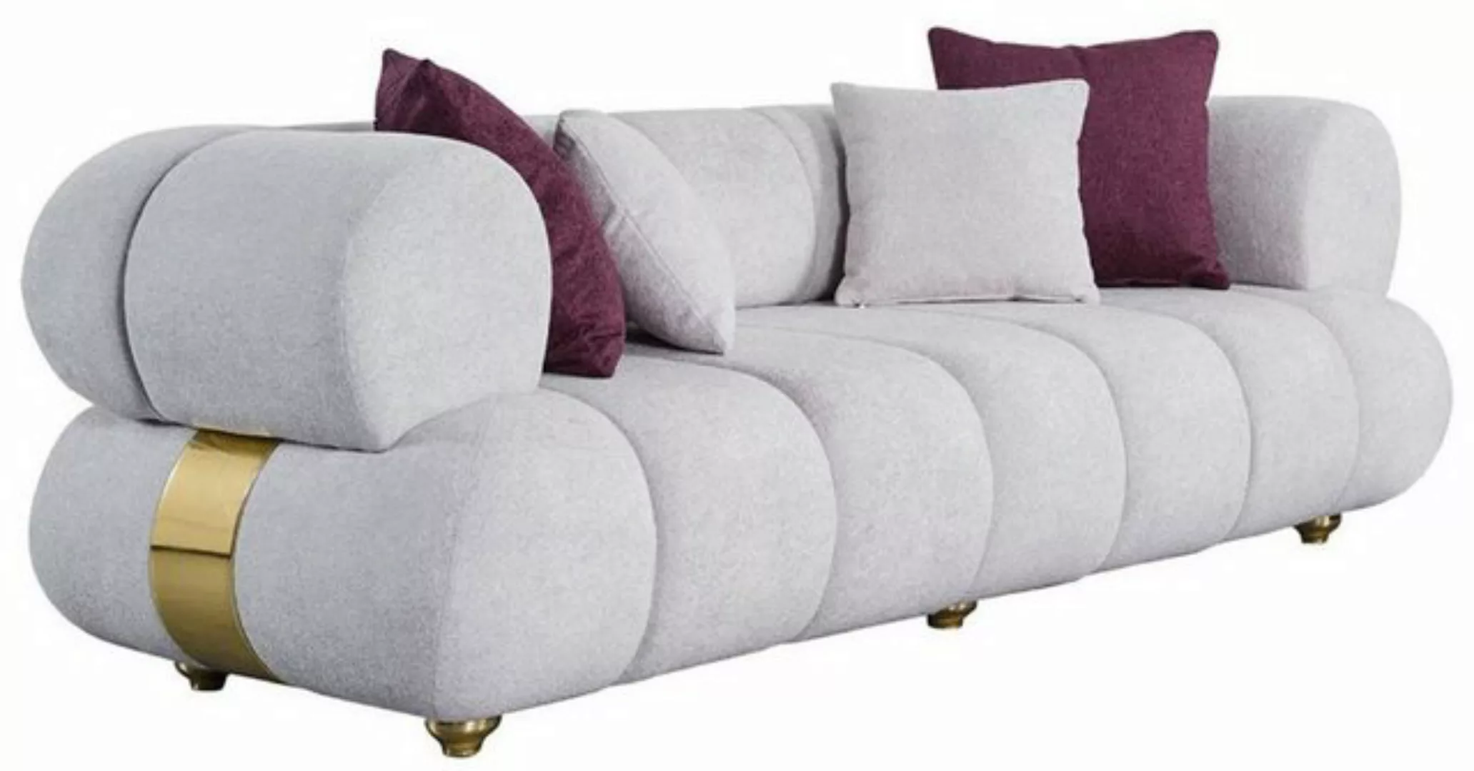 Casa Padrino 3-Sitzer Luxus 3er Sofa Grau / Gold - Modernes Wohnzimmer Sofa günstig online kaufen