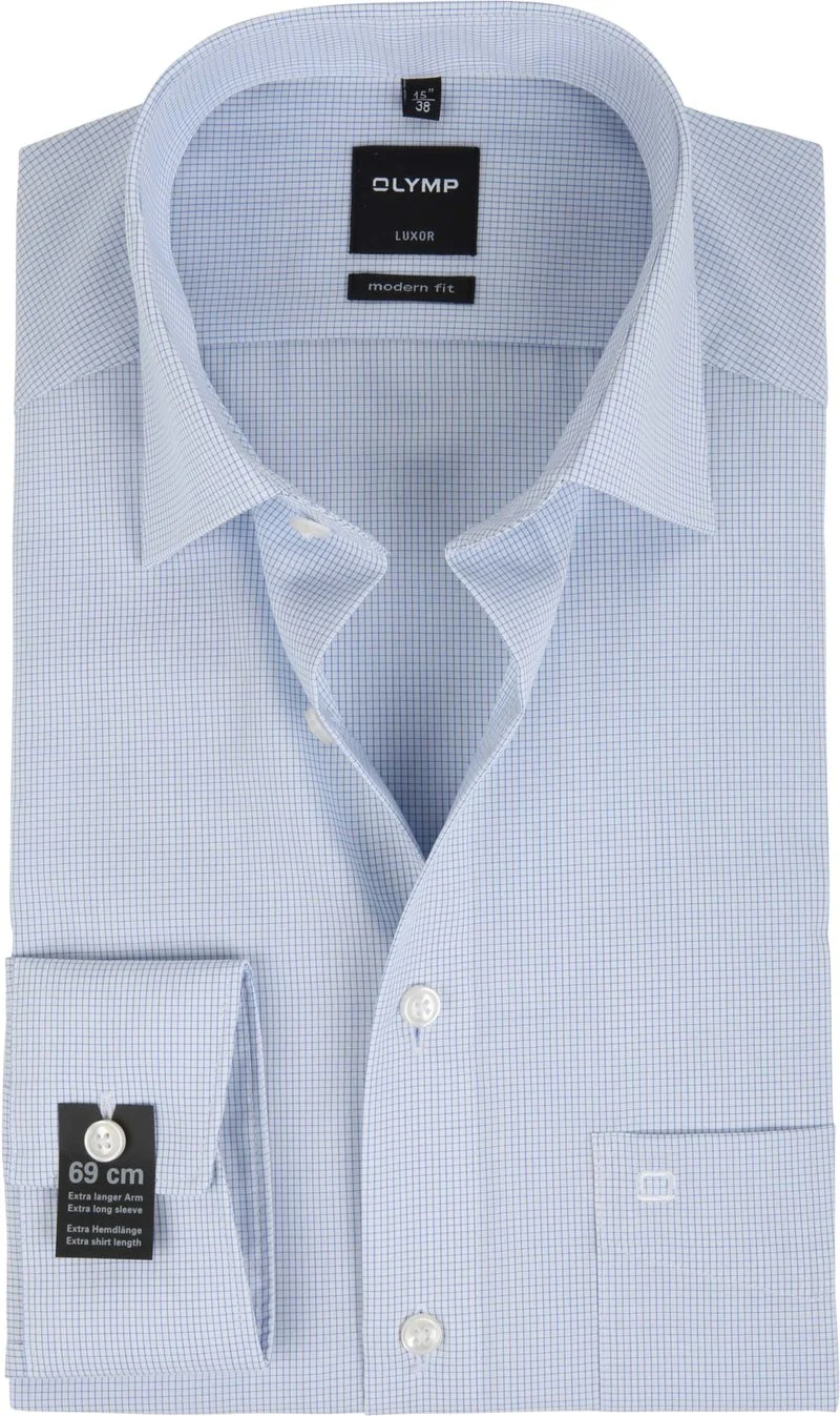 OLYMP Luxor Bügelfrei Hemd Extra Lange Ärmel Modern Fit Blau Kar - Größe 42 günstig online kaufen
