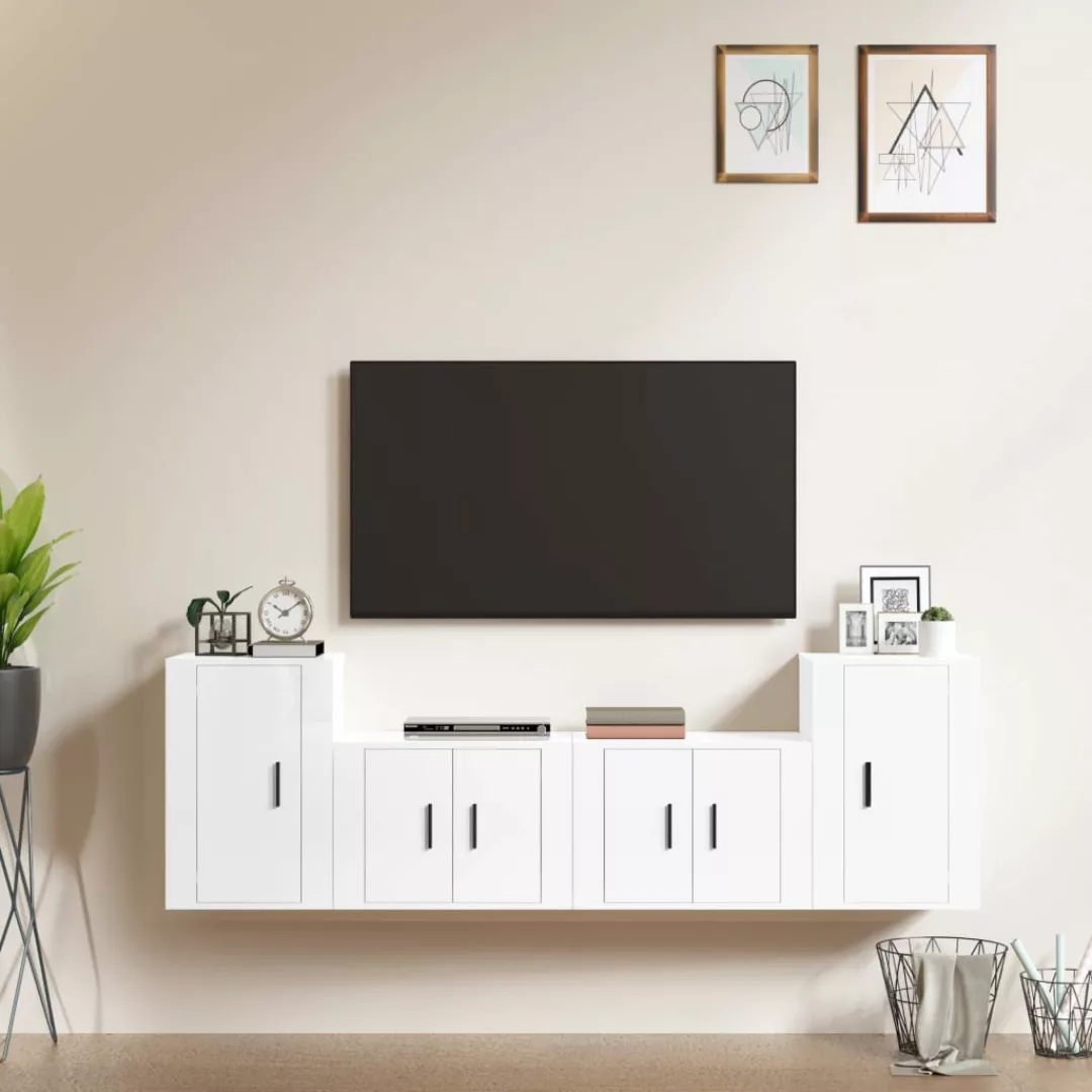 Vidaxl 4-tlg. Tv-schrank-set Hochglanz-weiß Holzwerkstoff günstig online kaufen