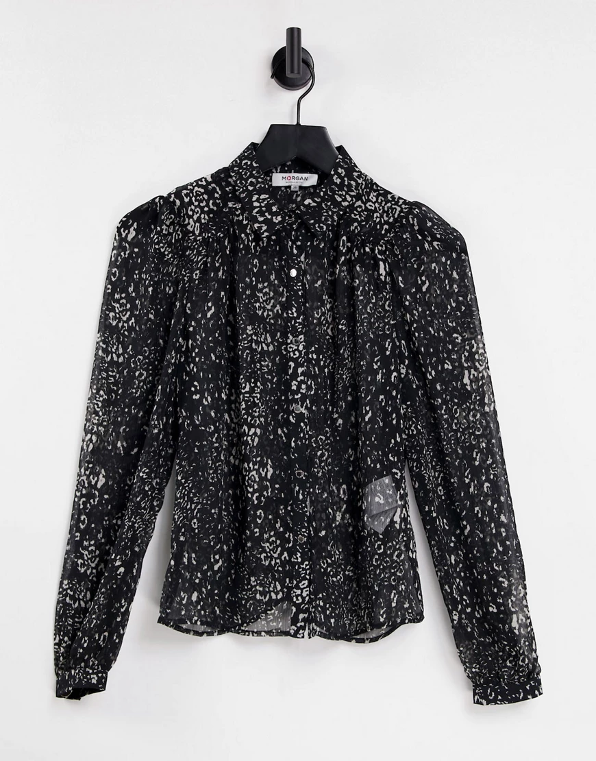 Morgan – Durchscheinendes Hemd mit schwarzem Ditseymuster-Mehrfarbig günstig online kaufen