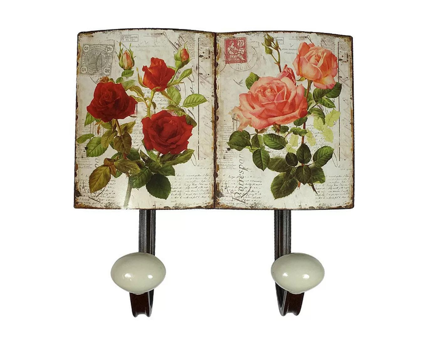 Wandgarderobe Blechschild -Optik Rosen Nostalgie 2 Haken 21x21cm günstig online kaufen