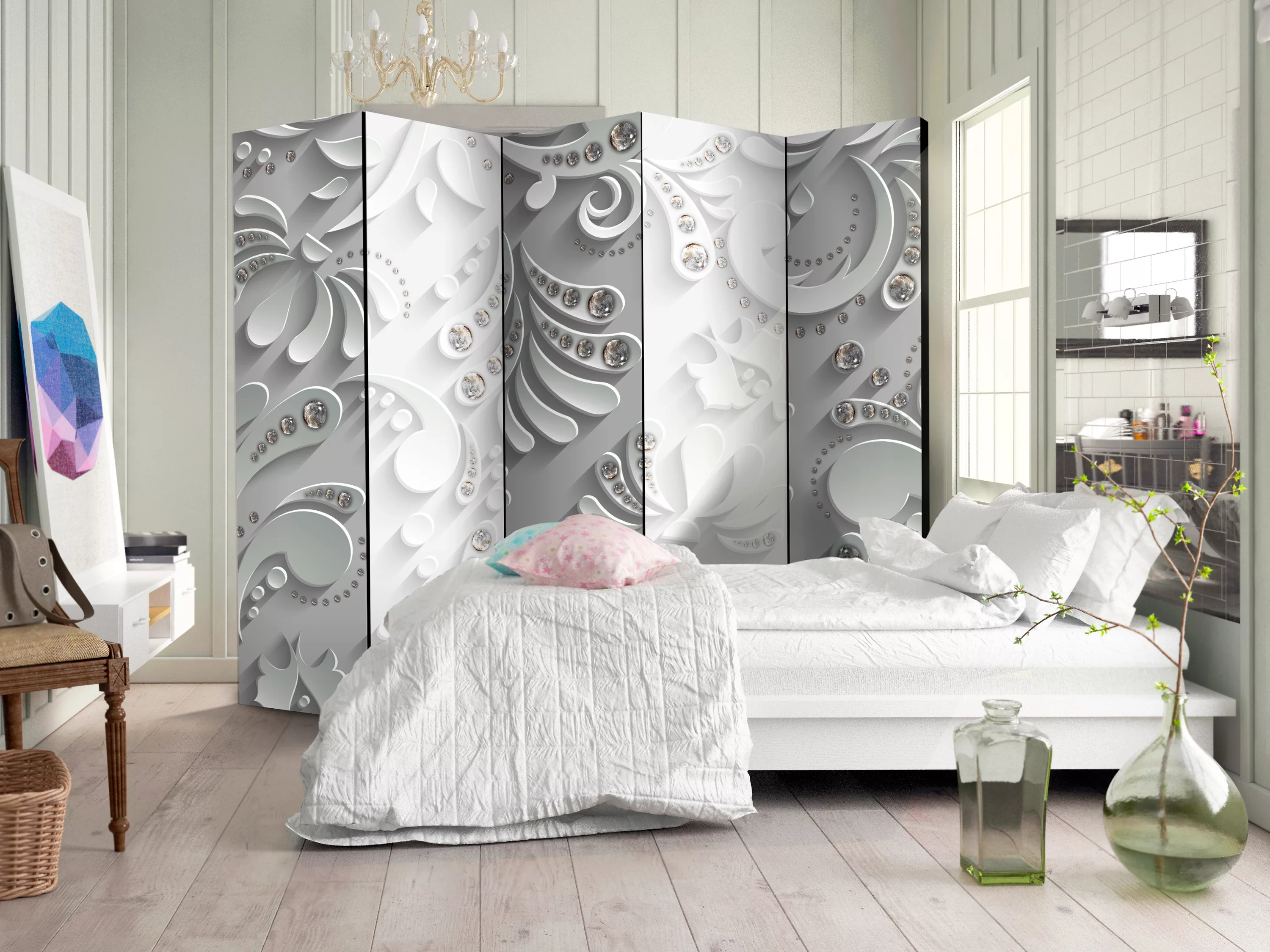 5-teiliges Paravent - Flowers In Crystals Ii [room Dividers] günstig online kaufen