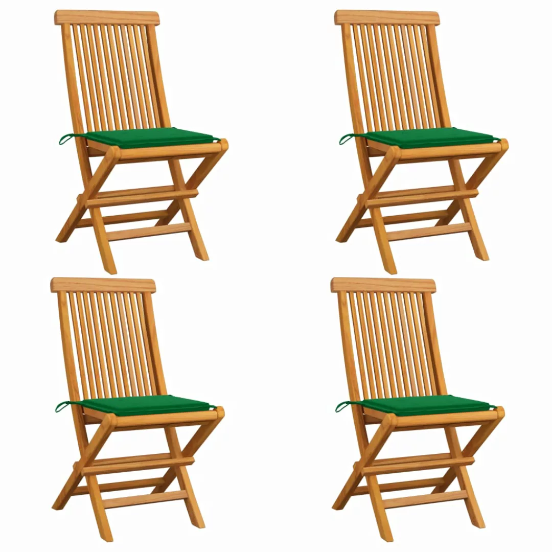 Gartenstühle Mit Grünen Kissen 4 Stk. Teak Massivholz günstig online kaufen