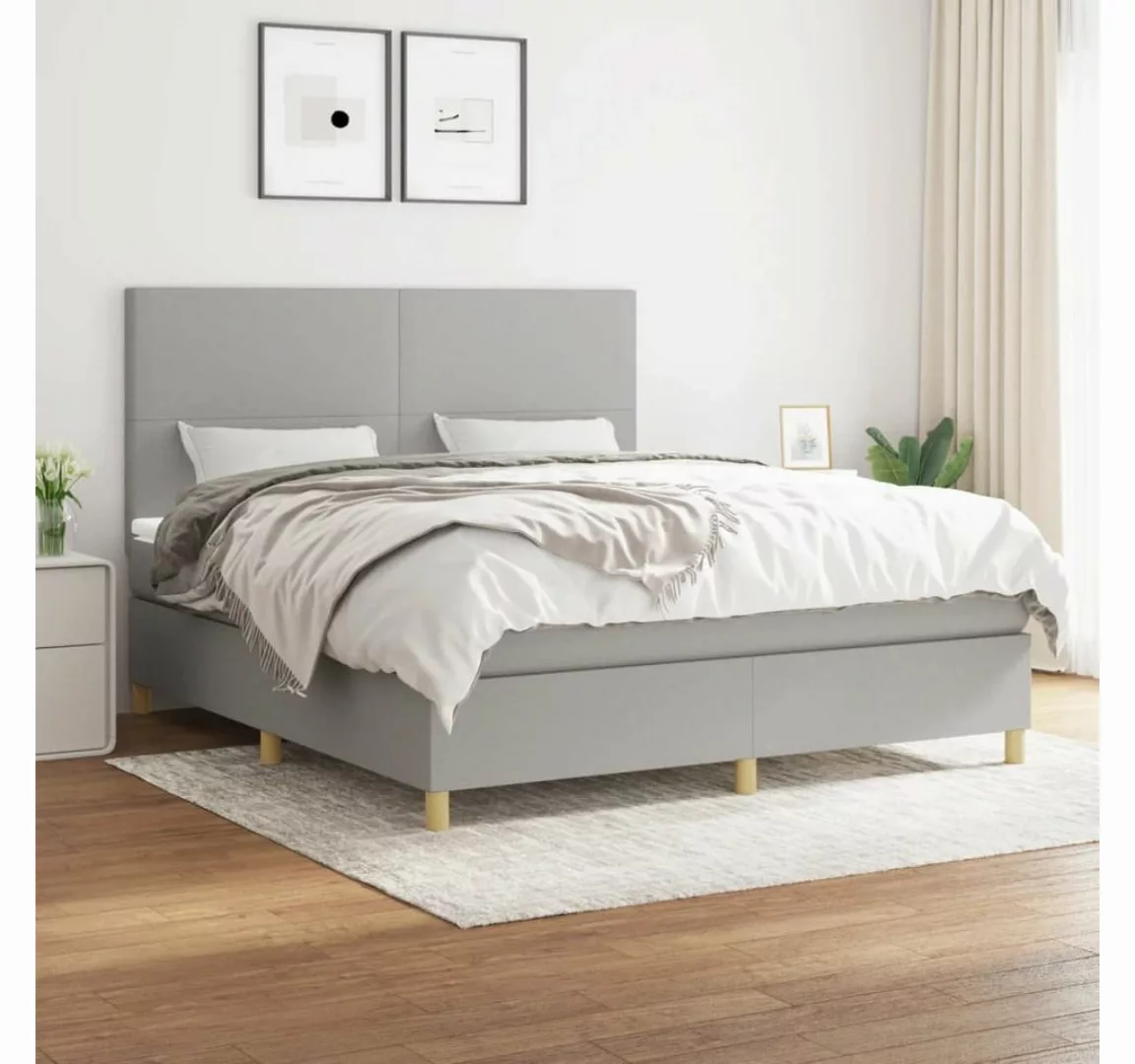 furnicato Bett Boxspringbett mit Matratze Hellgrau 180x200 cm Stoff günstig online kaufen