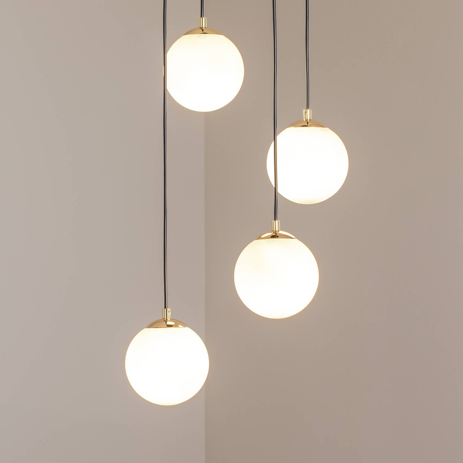 Hängeleuchte Glassy, 4-flg., rund, schwarz/opal günstig online kaufen