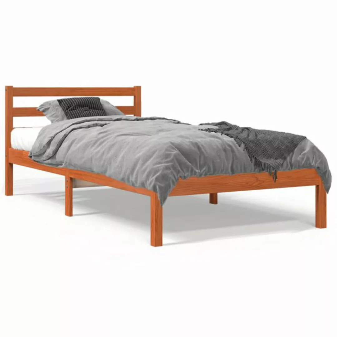 vidaXL Bettgestell Massivholzbett Wachsbraun 90x190 cm Kiefer Bett Bettgest günstig online kaufen