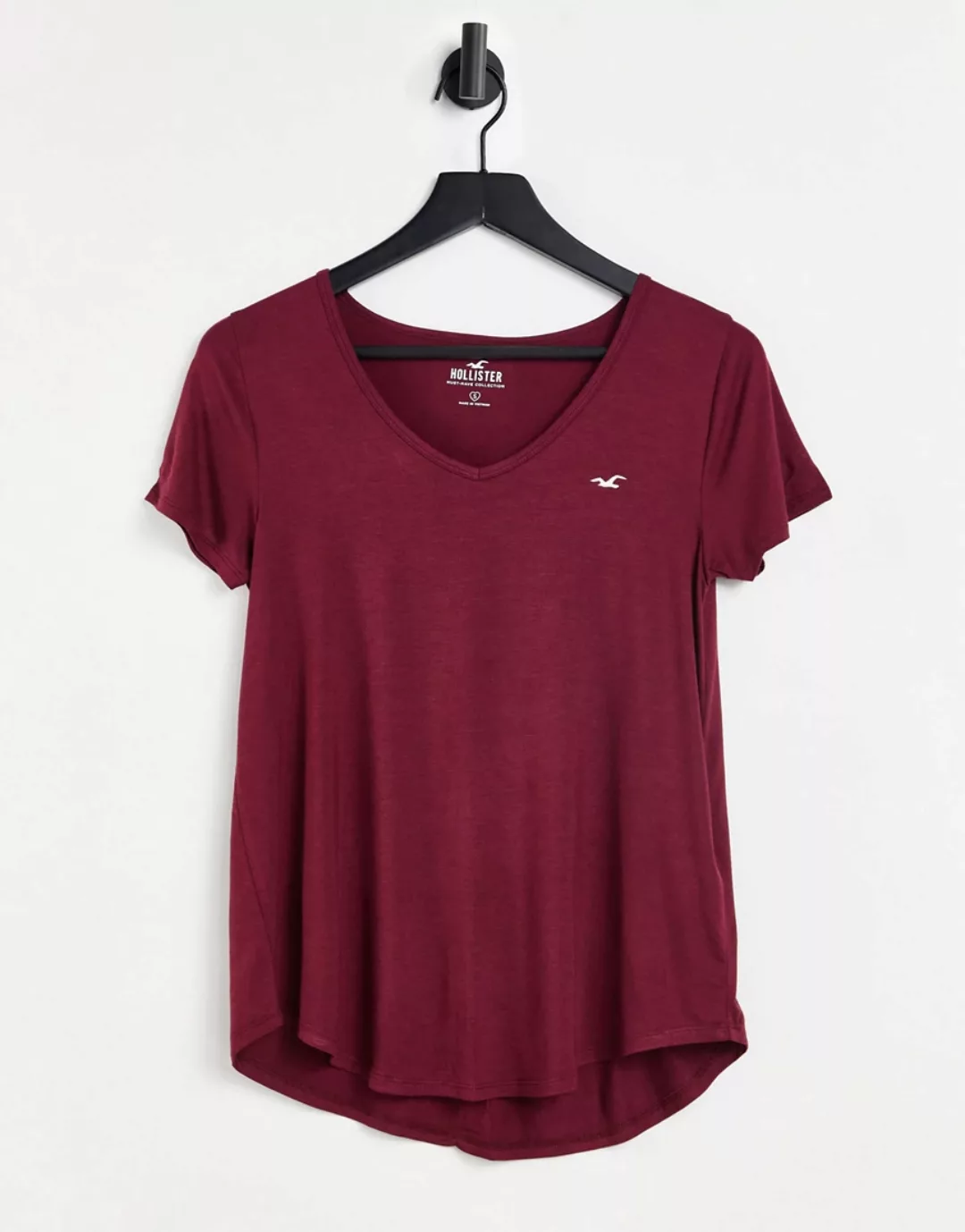 Hollister – Basic-T-Shirt mit Rundhalsausschnitt in Burgunderrot günstig online kaufen