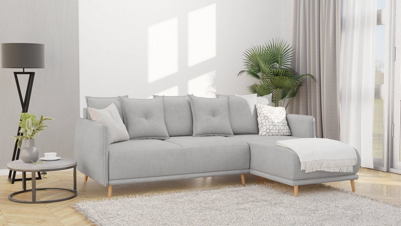 S-Style Möbel Ecksofa Lina mit Schlaffunktion, Bettkasten und Holzfüßen, au günstig online kaufen