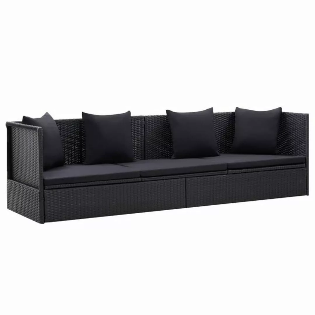 furnicato Bett Garten-Sofabett mit Kissen Poly Rattan Schwarz günstig online kaufen