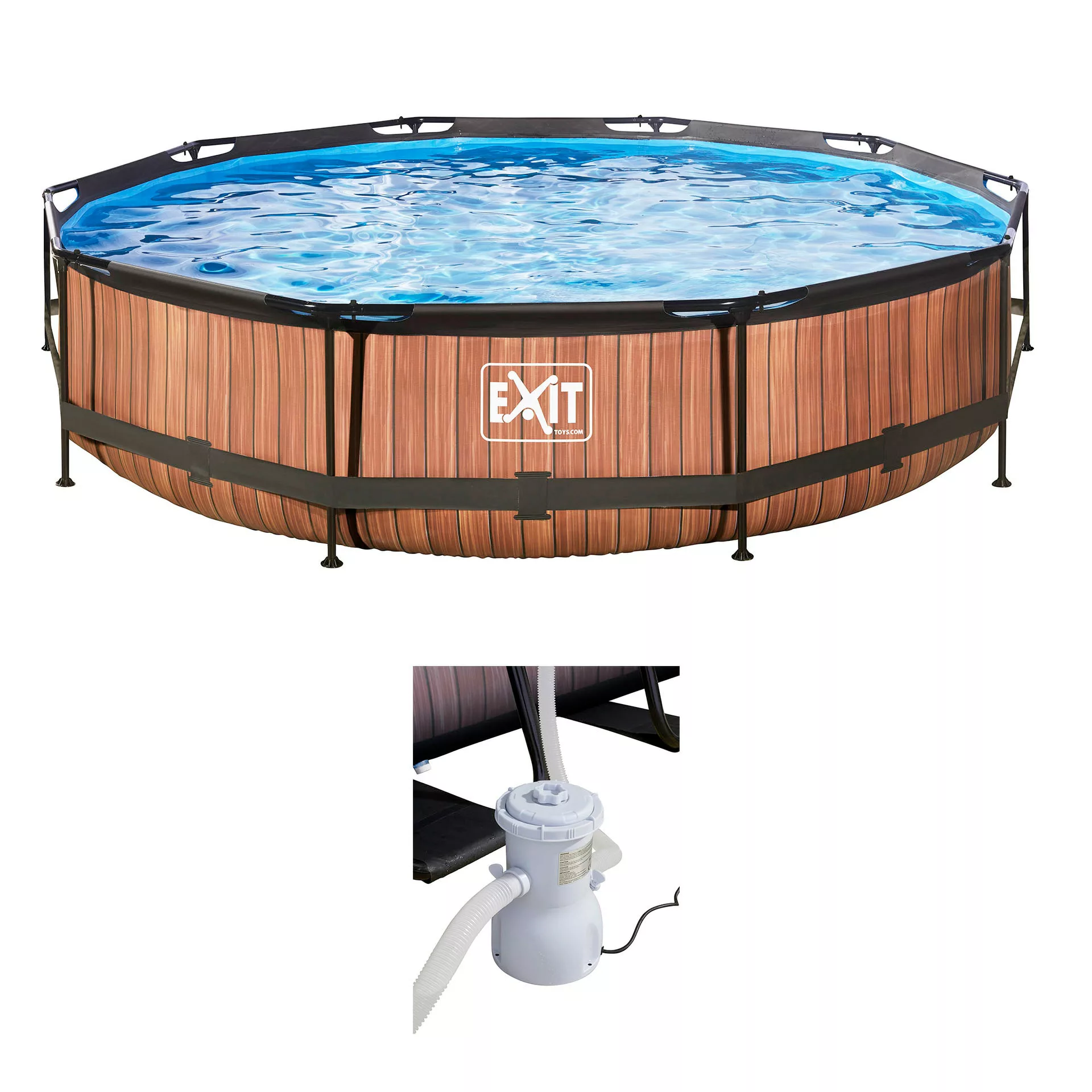 Exit Stahlrahmenpool-Set Wood Ø 360 cm x 76 cm Holzoptik Rund günstig online kaufen