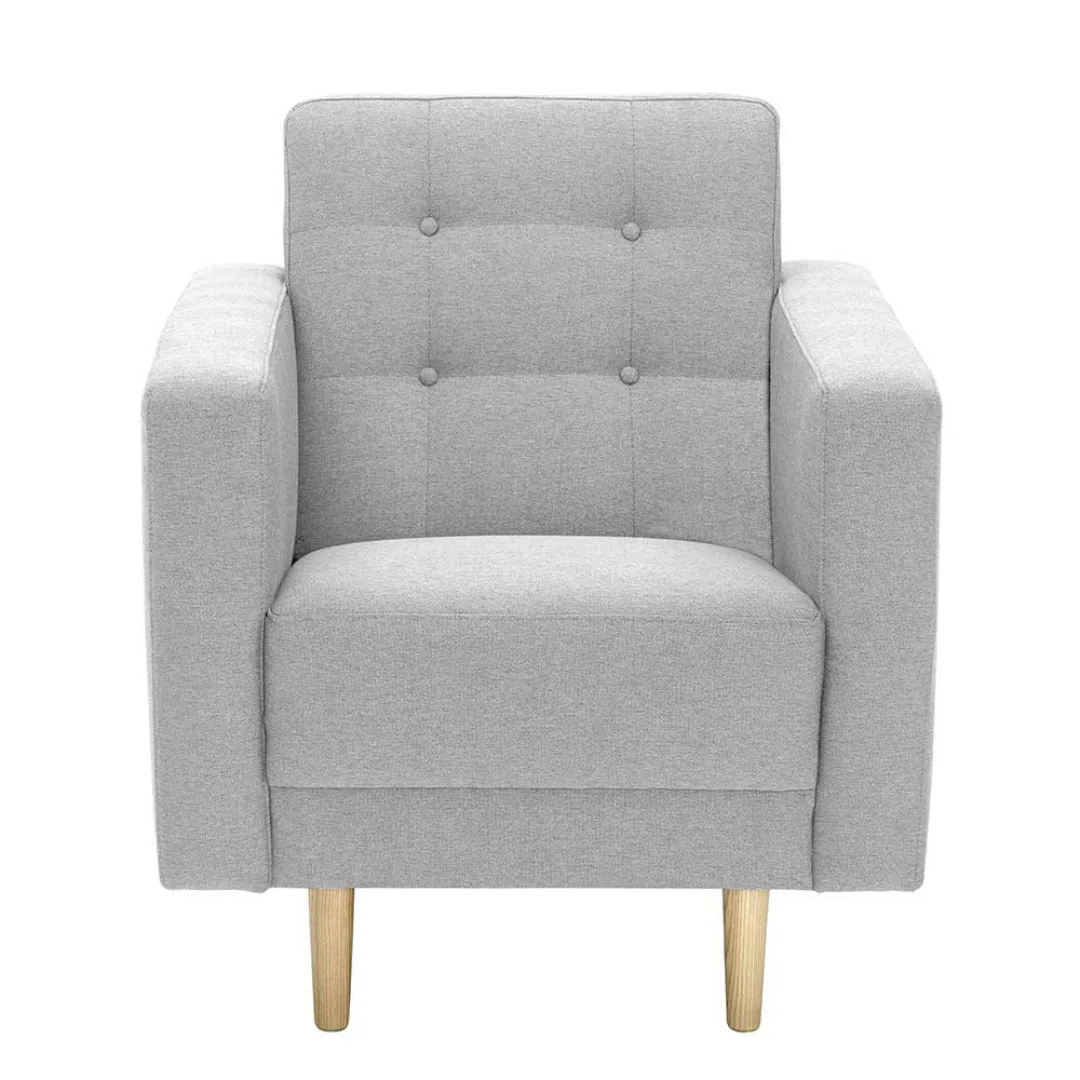 Wohnzimmer Sessel hellgrau aus Flachgewebe Esche Massivholz günstig online kaufen