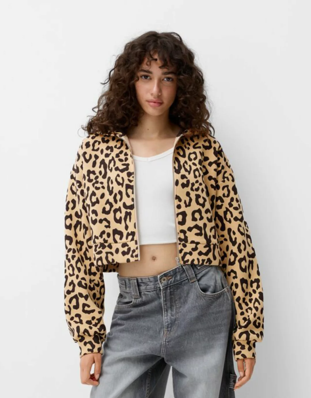 Bershka Hoodie Animalprint Damen L Camel günstig online kaufen