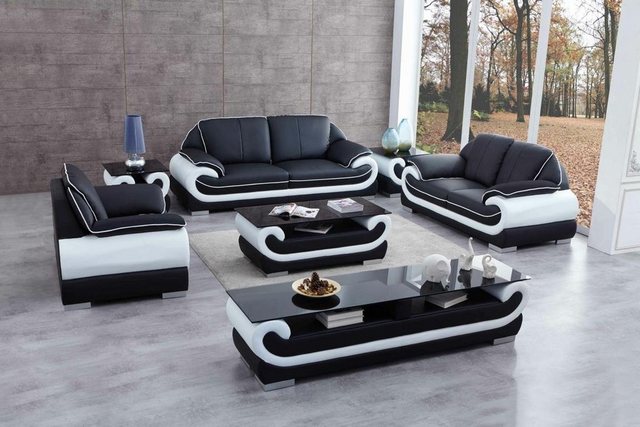 JVmoebel Sofa Schwarze Leder Wohnlandschaft 3+2 Sitzer Design Moderne Sofas günstig online kaufen