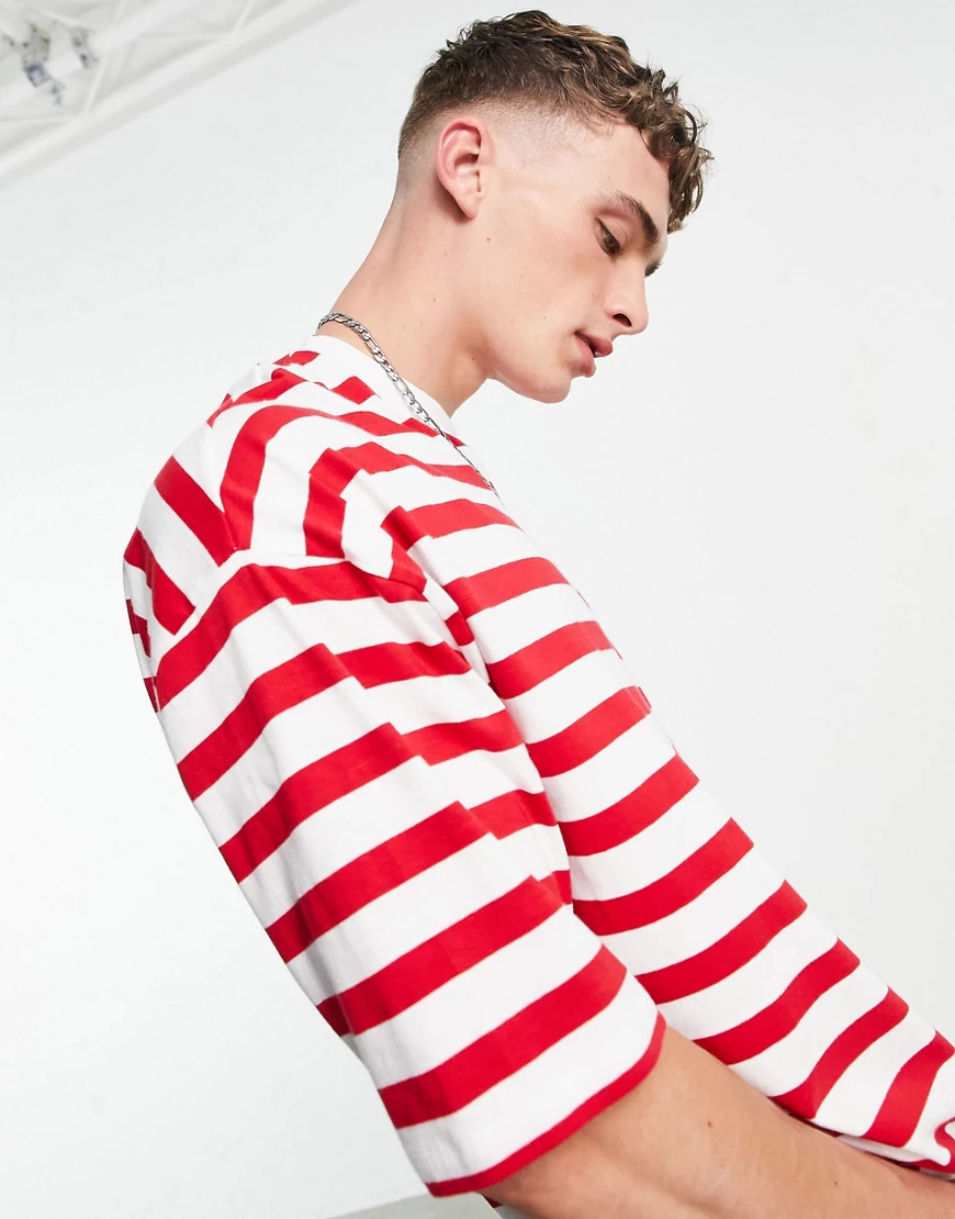 ASOS DESIGN – Oversize-T-Shirt mit Streifen in Rot und Weiß günstig online kaufen