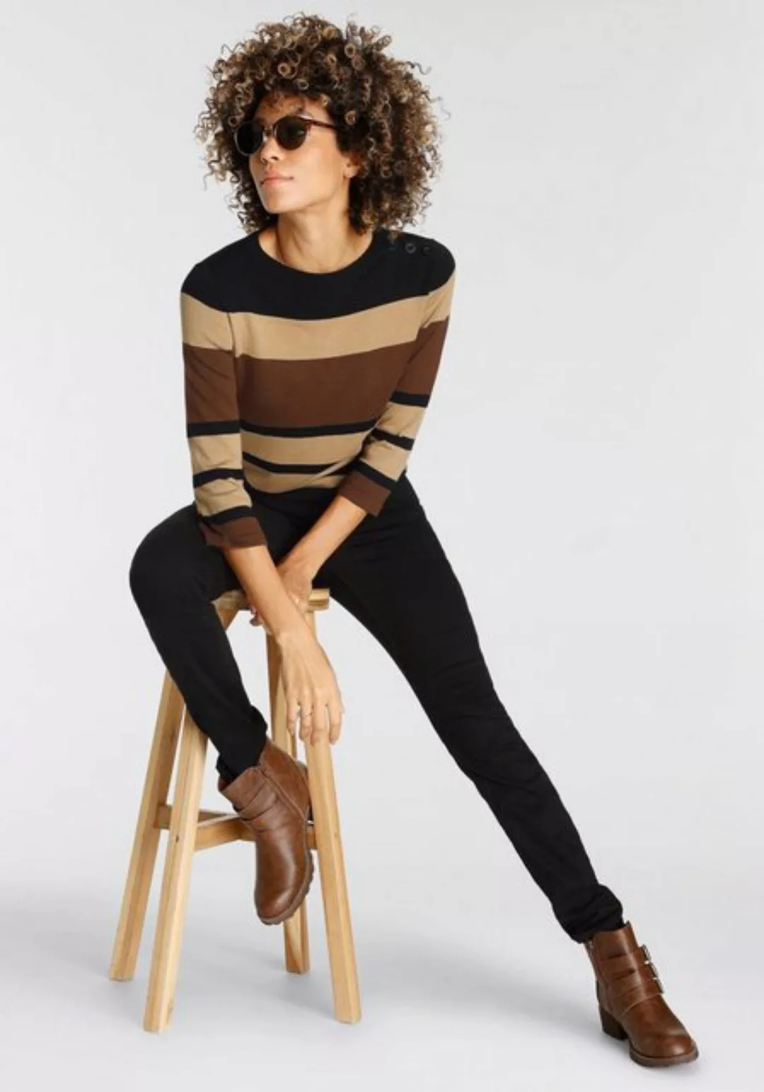 Boysen's 3/4 Arm-Pullover im modischen Streifen-Design mit Zierknopfleiste günstig online kaufen