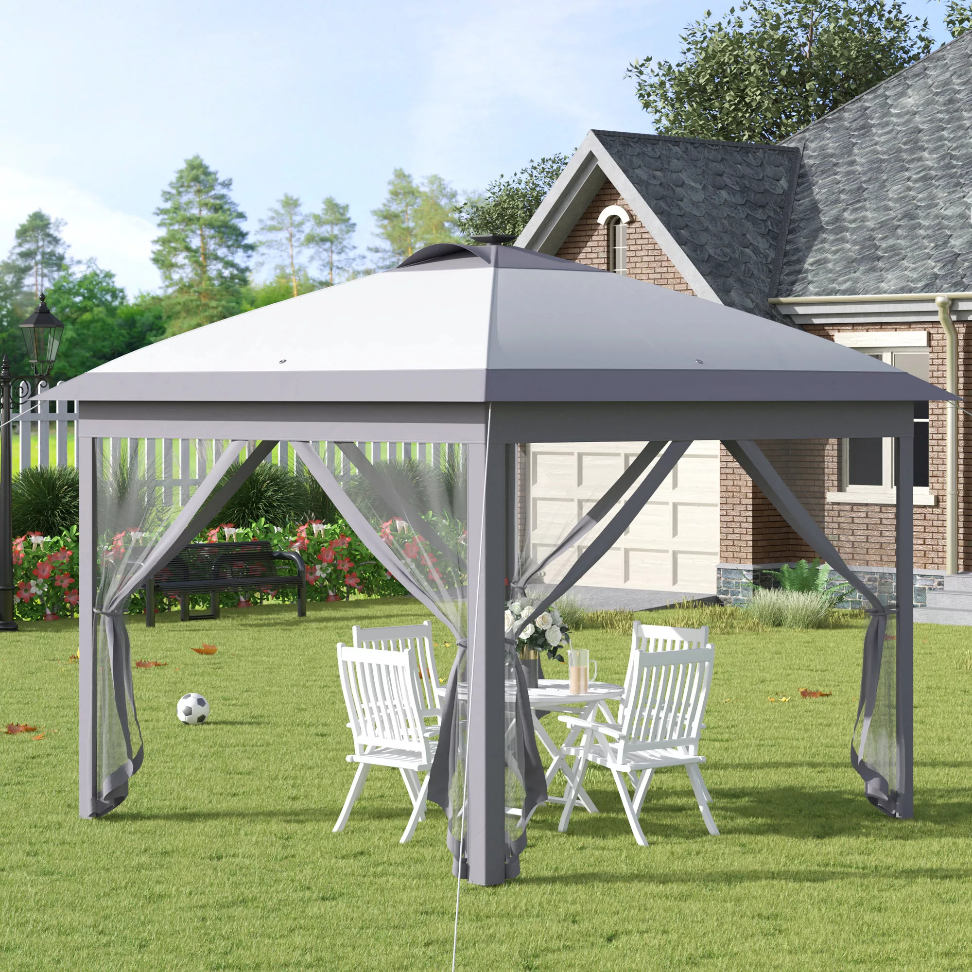 Outsunny Pavillon 3,3x3,3m Faltpavillon mit LED USB, Pop-Up mit Mesh-Seiten günstig online kaufen