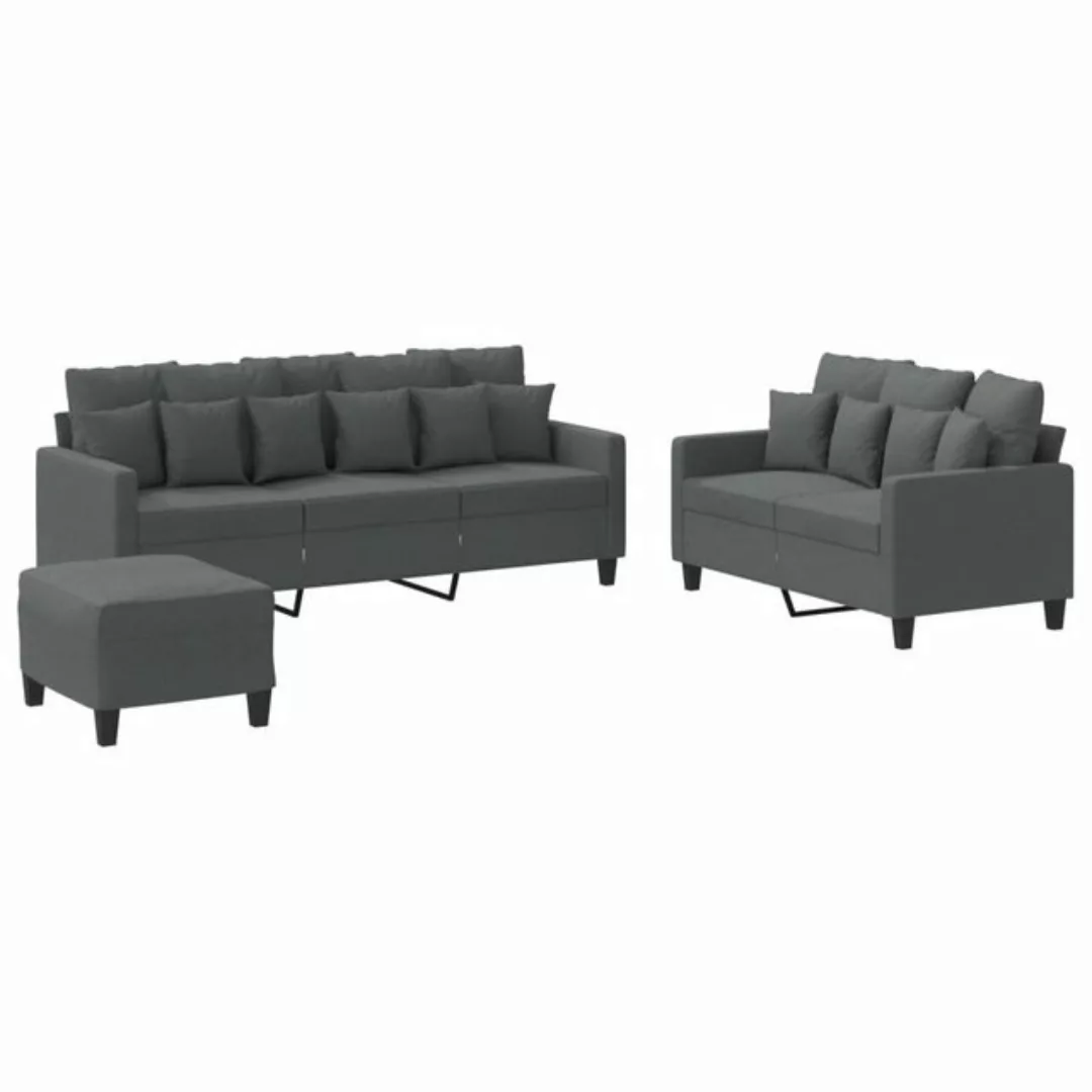 vidaXL Sofa 3-tlg. Sofagarnitur mit Kissen Dunkelgrau Stoff günstig online kaufen