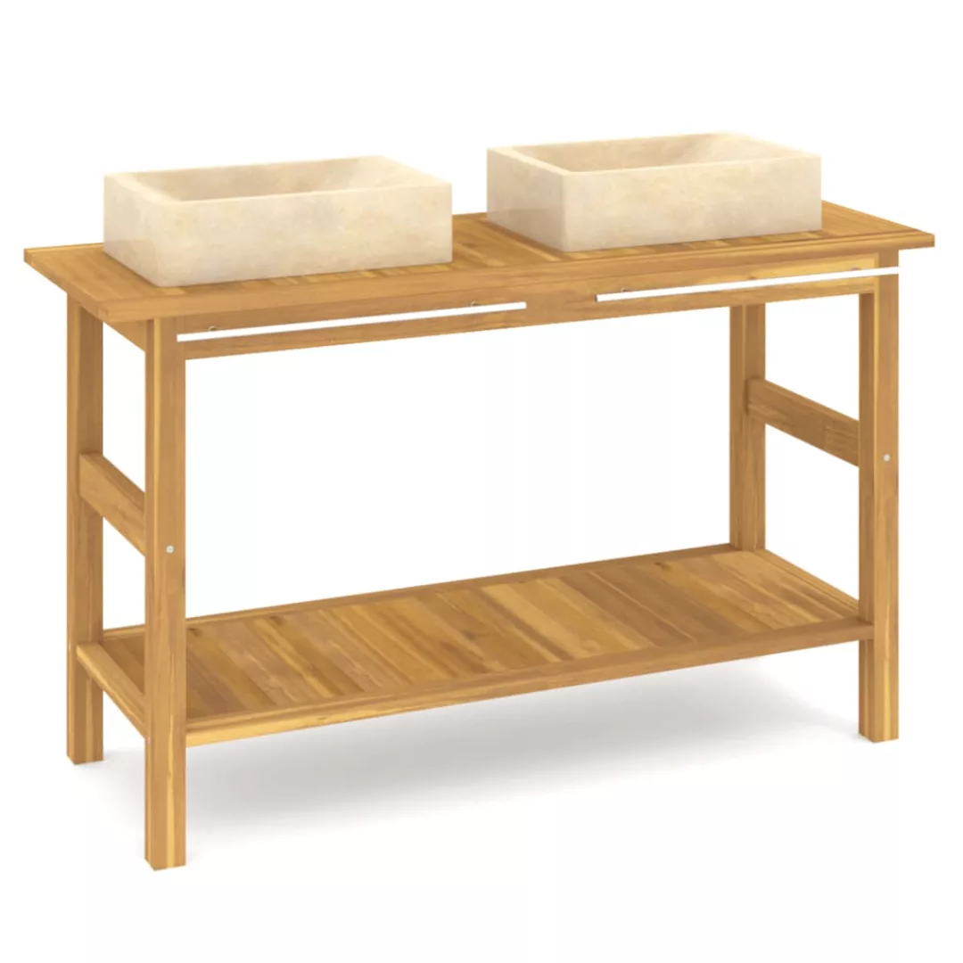 Vidaxl Waschtisch Mit Creme Marmorbecken Massivholz Teak günstig online kaufen