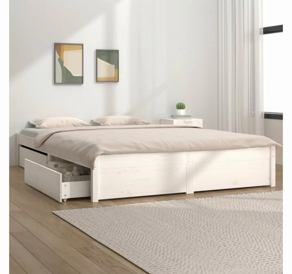 vidaXL Bett Bett mit Schubladen Weiß 200x200 cm günstig online kaufen