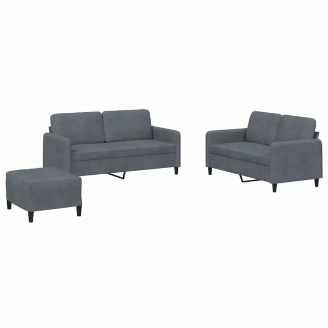 vidaXL Sofa Sofagarnitur Set mit Kissen Samt, 3-tlg., Dunkelgrau günstig online kaufen