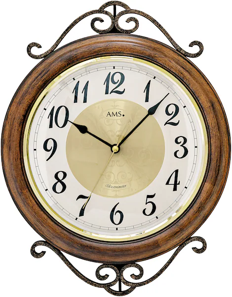 AMS Wanduhr »W9565«, Quarzuhr,Holz,Esche nussbaumfarben,Wohnzimmer,Esszimme günstig online kaufen