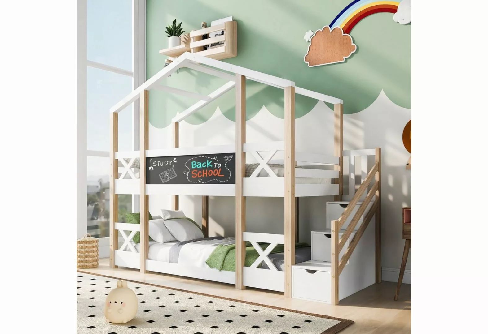 Ulife Etagenbett Hochbett Kinderbett mit Treppe /Leiter 3 Schubladen Kiefer günstig online kaufen