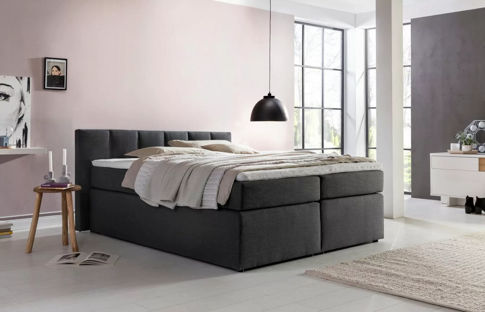 Möbelfreude Boxspringbett Boxspringbett Valina 220x200 cm Anthrazit H2, 220 günstig online kaufen