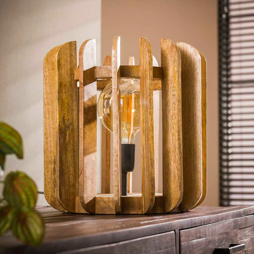 Massivholz Tischlampe in modernem Design 35 cm hoch günstig online kaufen