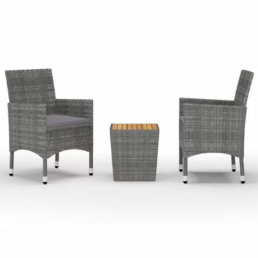 3-tlg. Bistro-set Poly Rattan Und Akazienholz Grau günstig online kaufen