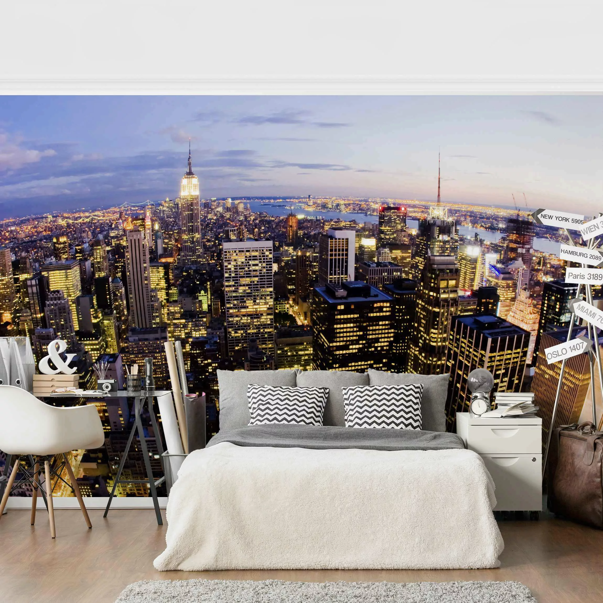 Fototapete New York Skyline bei Nacht günstig online kaufen