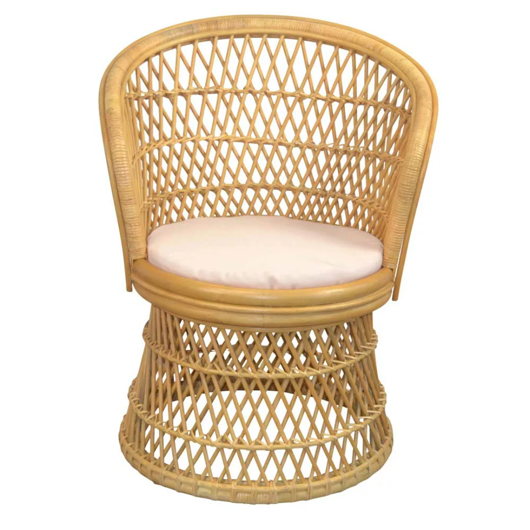 Retro Korbsessel Beige aus Rattan Geflecht Polsterauflage günstig online kaufen