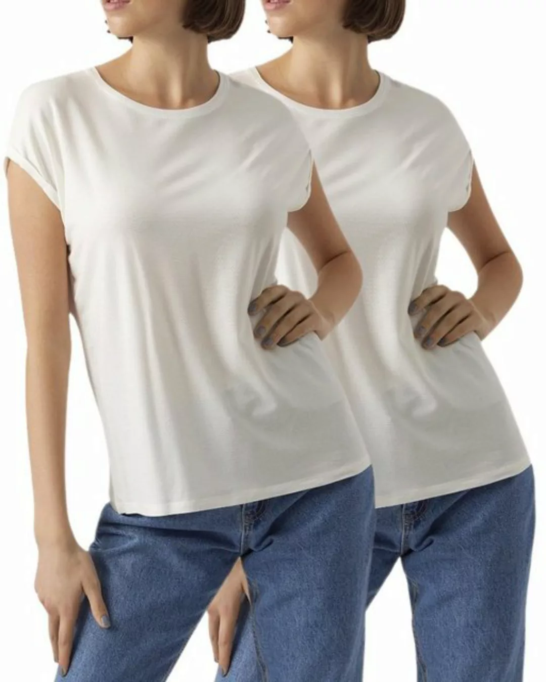 Vero Moda T-Shirt Stilvolles Basic Shirt mit Rundhalsausschnitt (2er-Pack) günstig online kaufen
