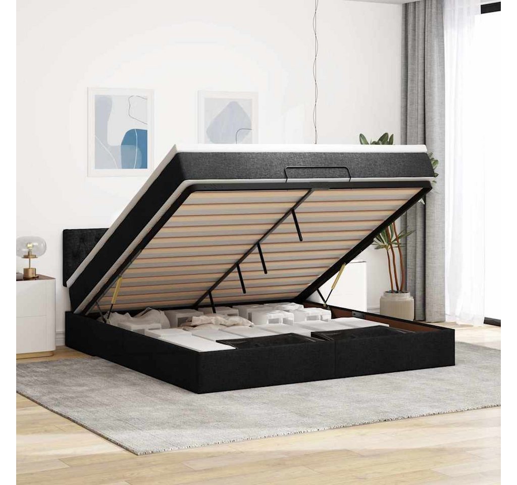 vidaXL Bett, Ottomane Bett mit Matratze & LEDs Schwarz 180x200 cm Stoff günstig online kaufen