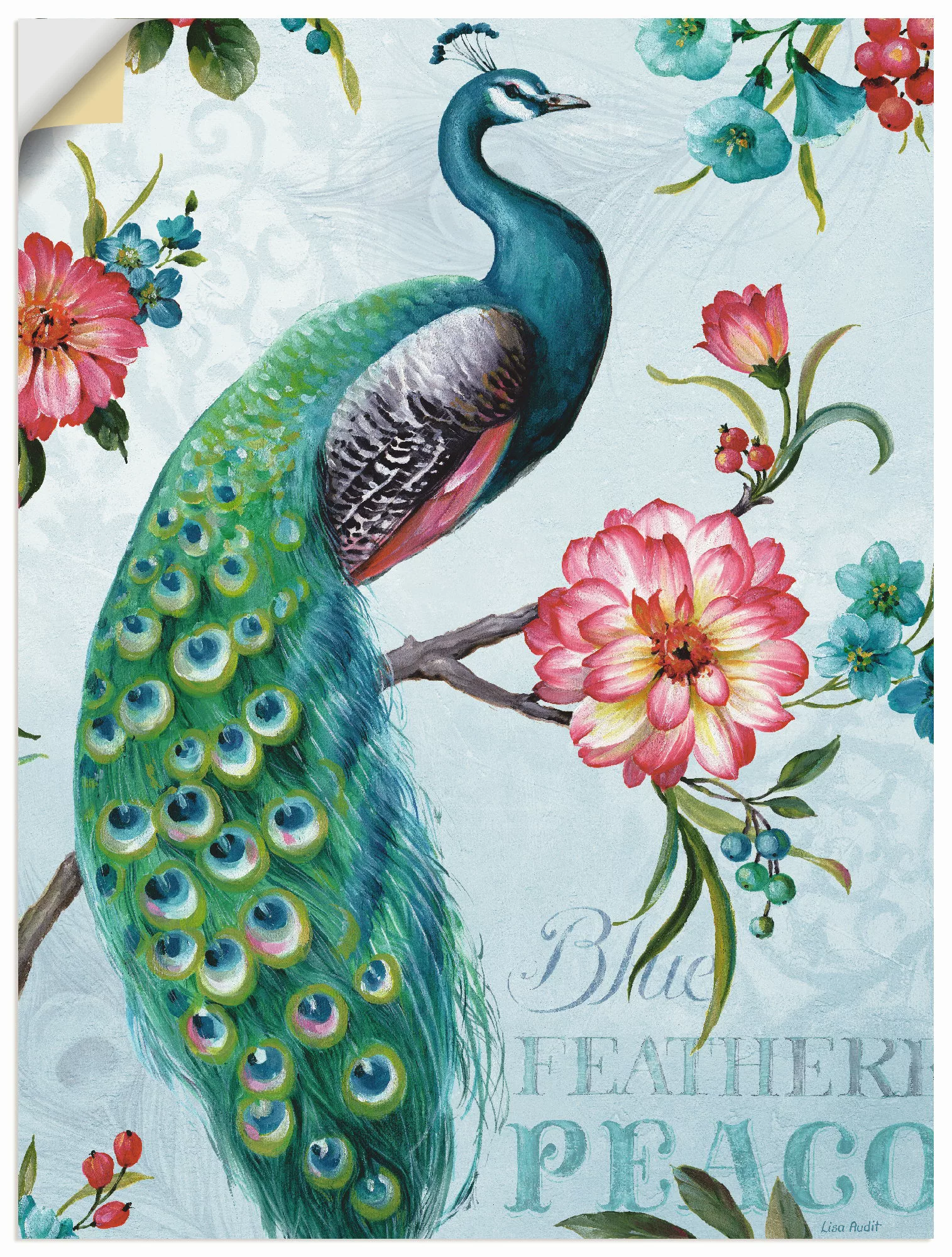 Artland Wandbild "Blau gepfederter Pfau", Vögel, (1 St.) günstig online kaufen