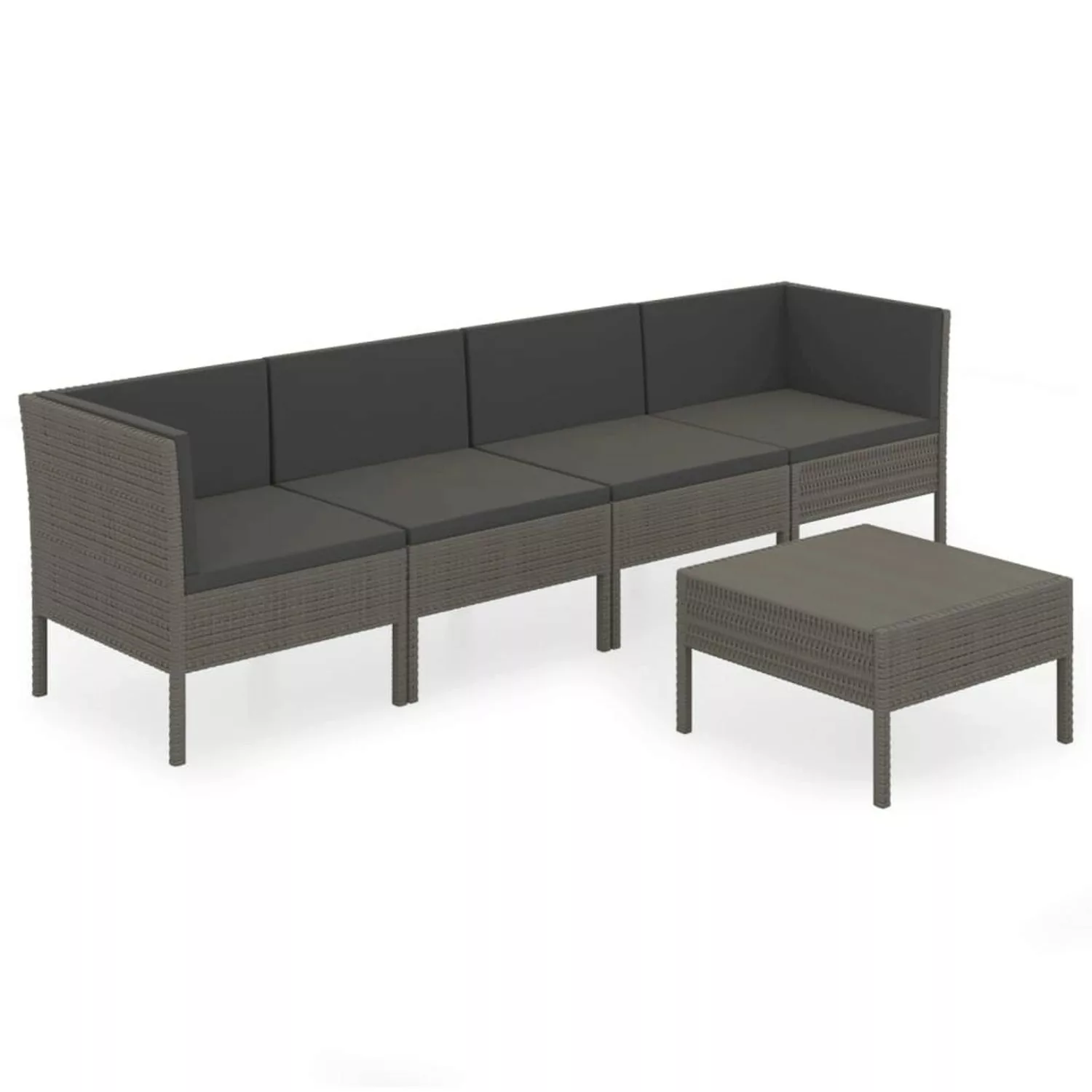 5-tlg. Garten-lounge-set Mit Auflagen Poly Rattan Grau günstig online kaufen