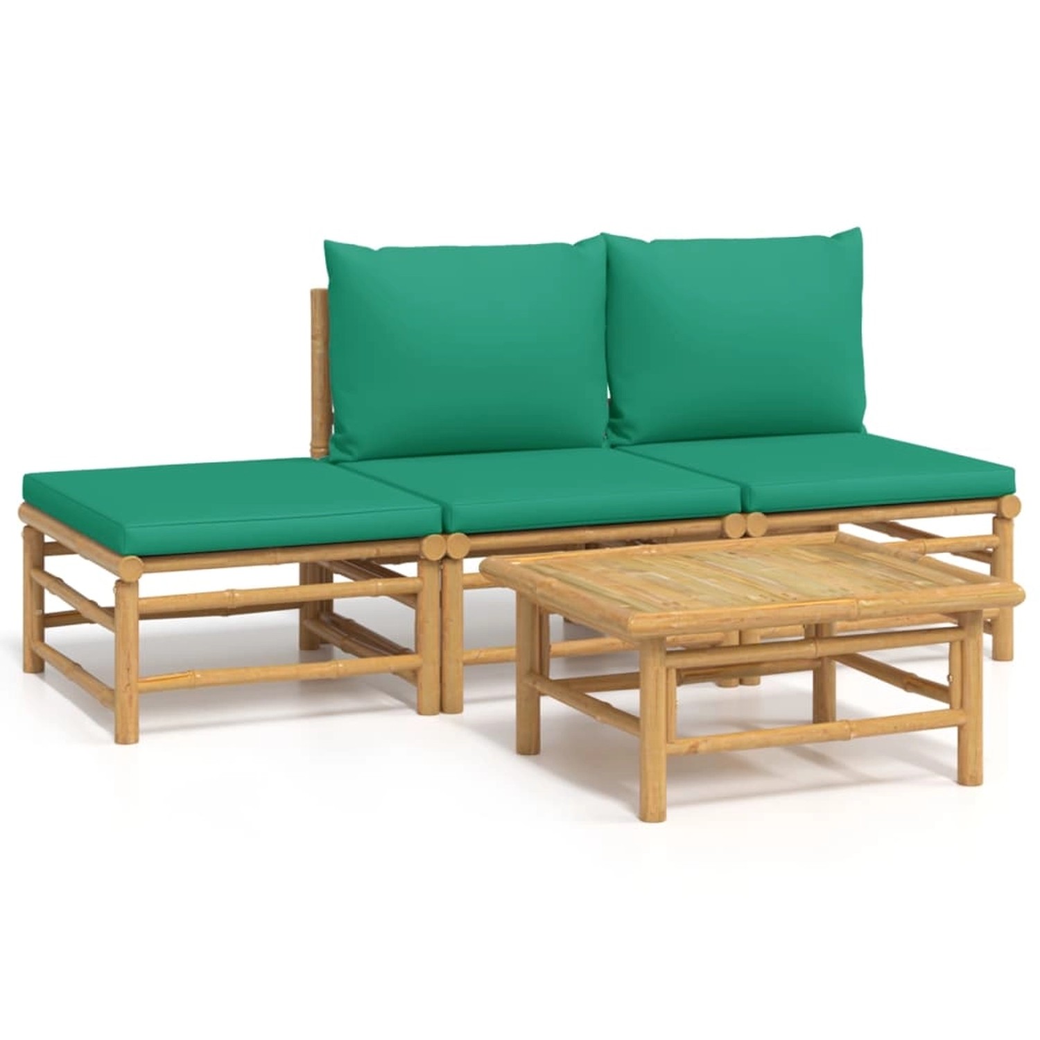 Vidaxl 4-tlg. Garten-lounge-set Mit Grünen Kissen Bambus günstig online kaufen