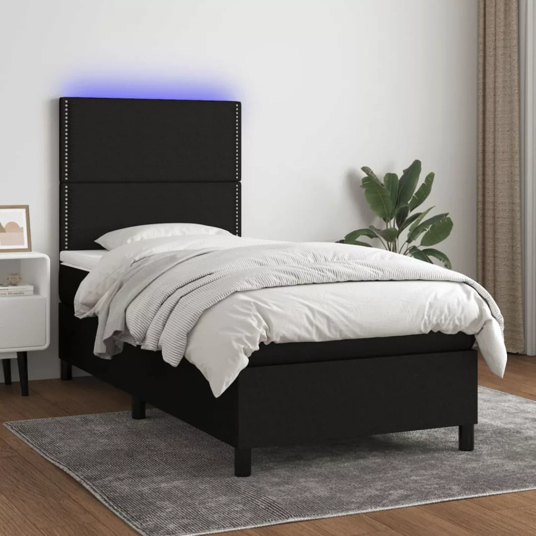 Vidaxl Boxspringbett Mit Matratze & Led Schwarz 90x200 Cm Stoff günstig online kaufen