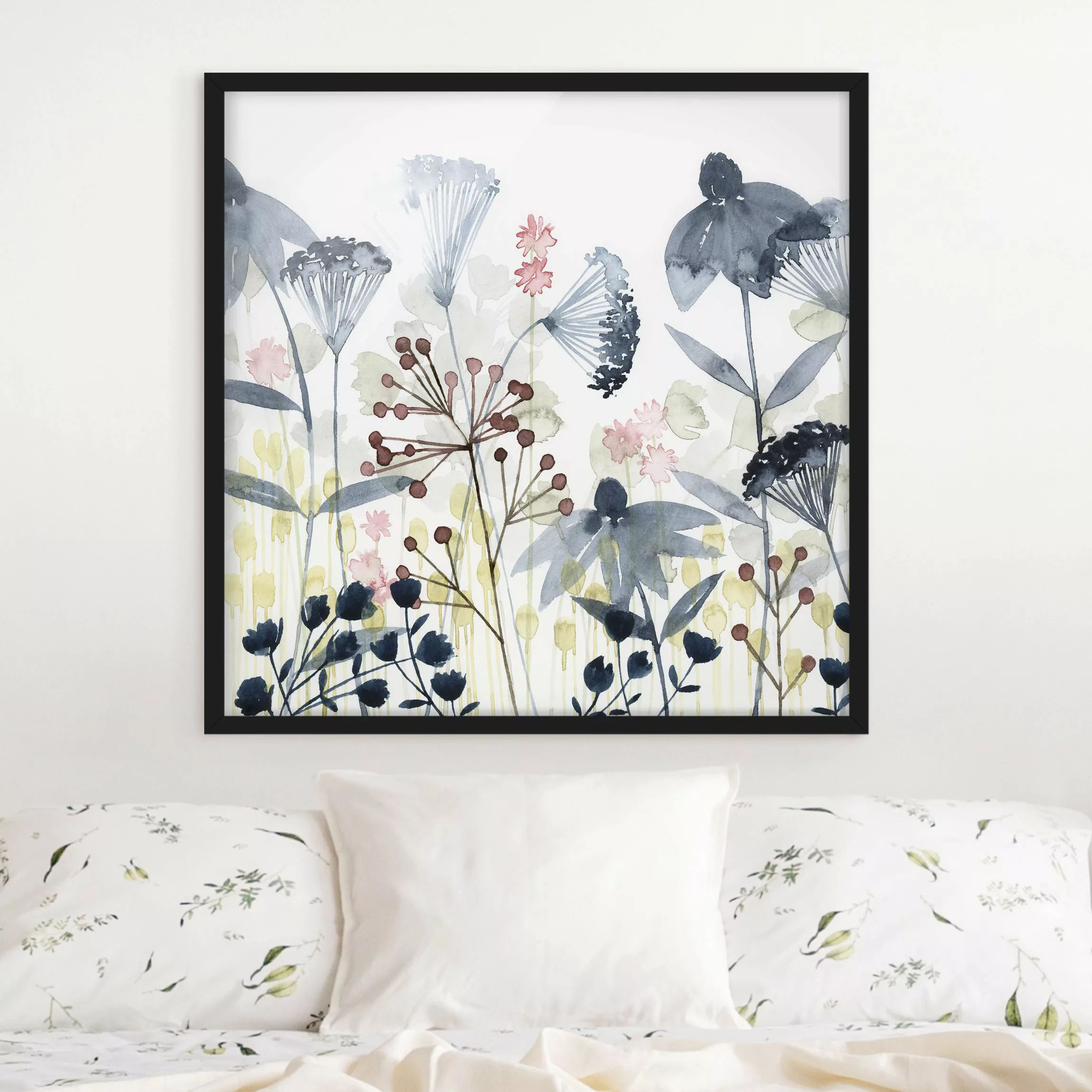 Bild mit Rahmen Blumen - Quadrat Wildblumen Aquarell I günstig online kaufen