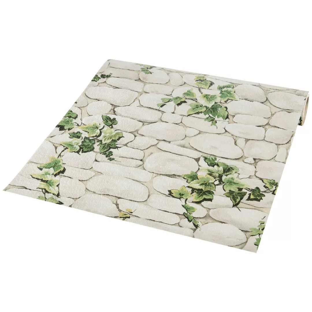Bricoflor Papier Steintapete mit Efeu Naturstein Tapete mit Efeuranken Idea günstig online kaufen